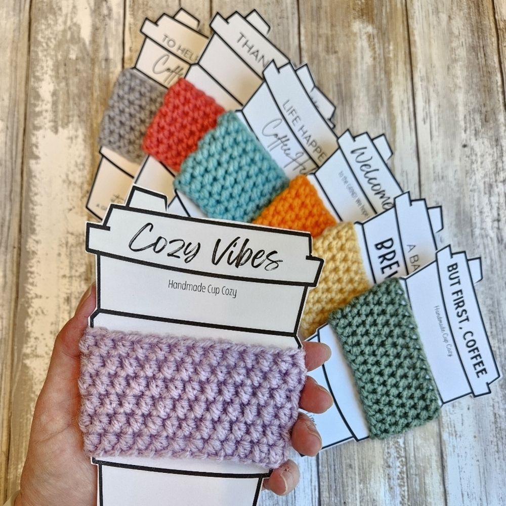 Handmade Crochet Cup Cozy Set Of 7